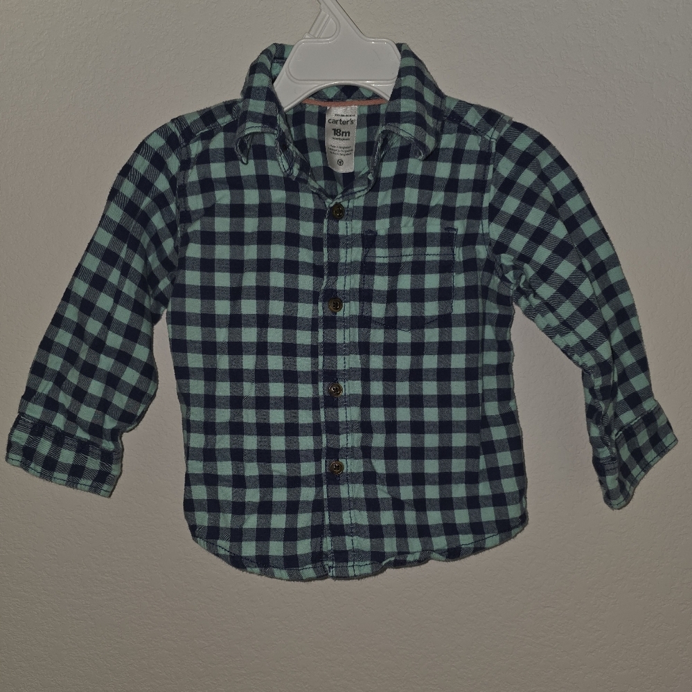 Carter's Navy and Mint Checkered Kids Shirt